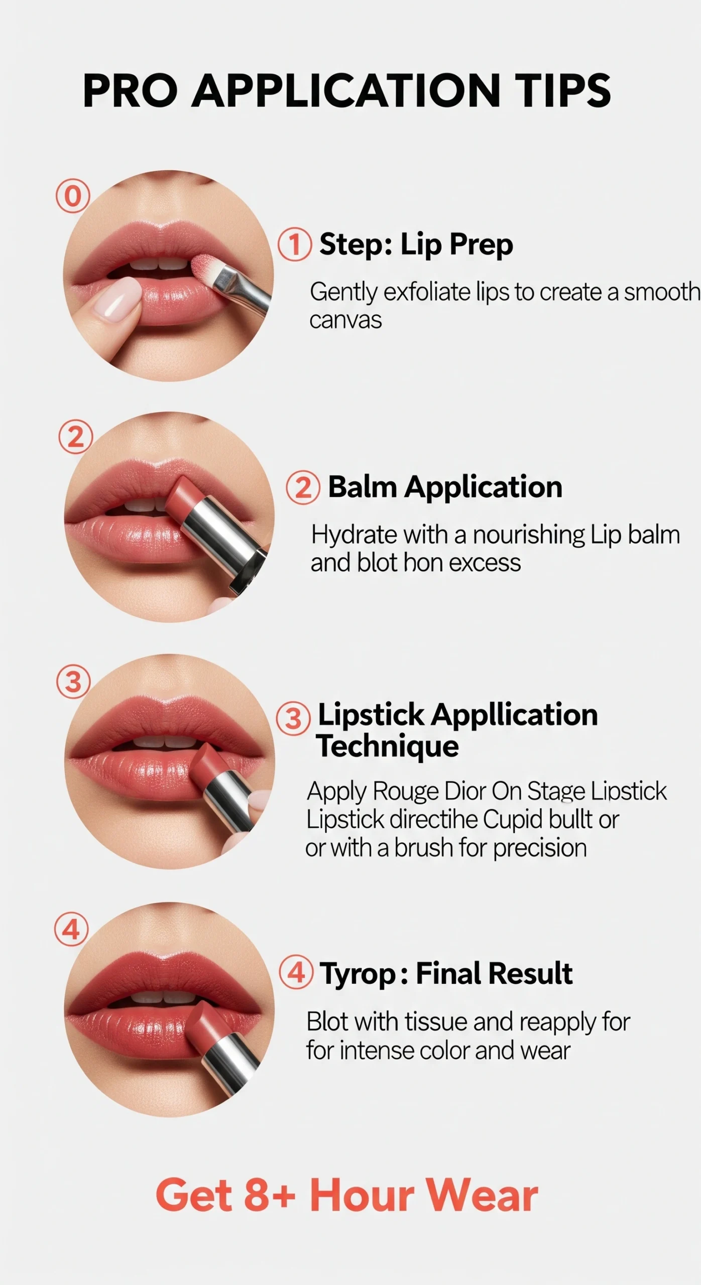 Step-by-step Rouge Dior On Stage Lipstick application tutorial showing professional technique for 8+ hour wear
