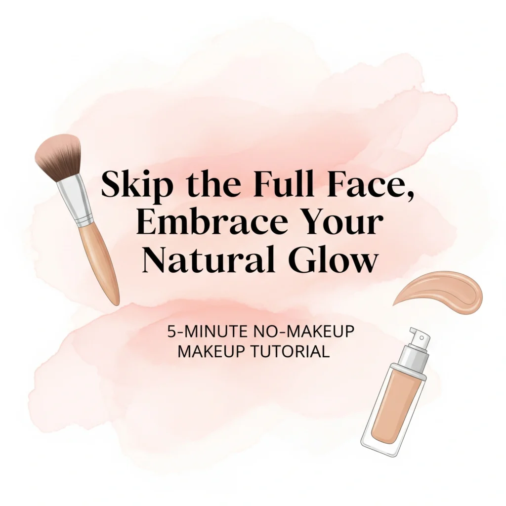 Inspirational makeup quote image with soft watercolor background featuring text about embracing natural beauty and 5-minute makeup tutorial