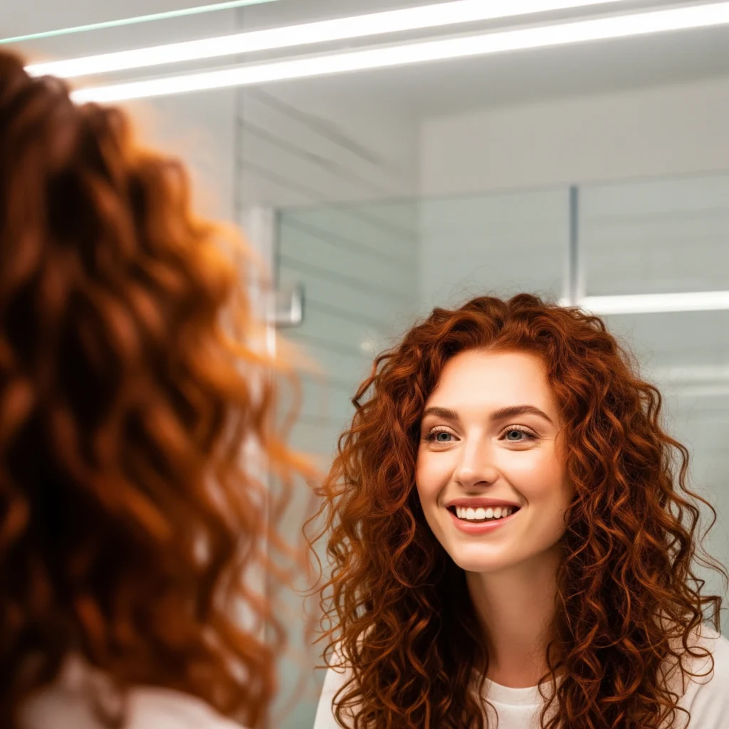A woman with strong, shiny, healthy hair smiles confidently, showcasing the positive results of following a dedicated routine to prevent hair breakage.