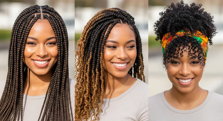 Diverse women showcasing different hair textures and protective hairstyles for maintaining healthy hair growth