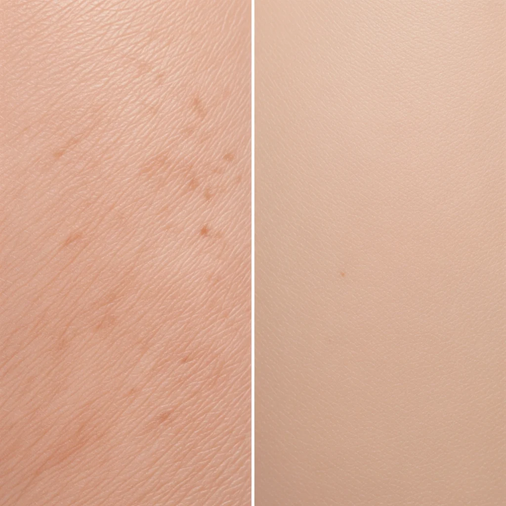 Close-up comparison of adult skin texture versus child's delicate skin showing structural differences