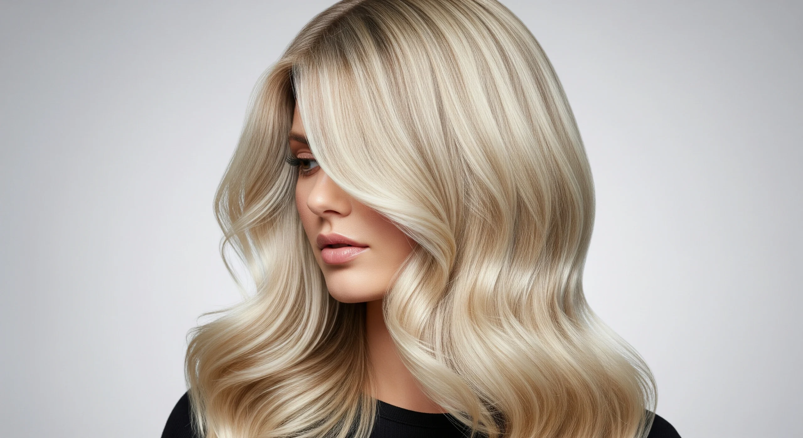 The perfect example of creamy blonde hair, showcasing a balanced blend of warm and cool tones for maximum shine.