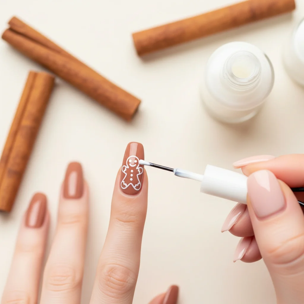Easy Gingerbread Nails 🍪 No Tools Needed!