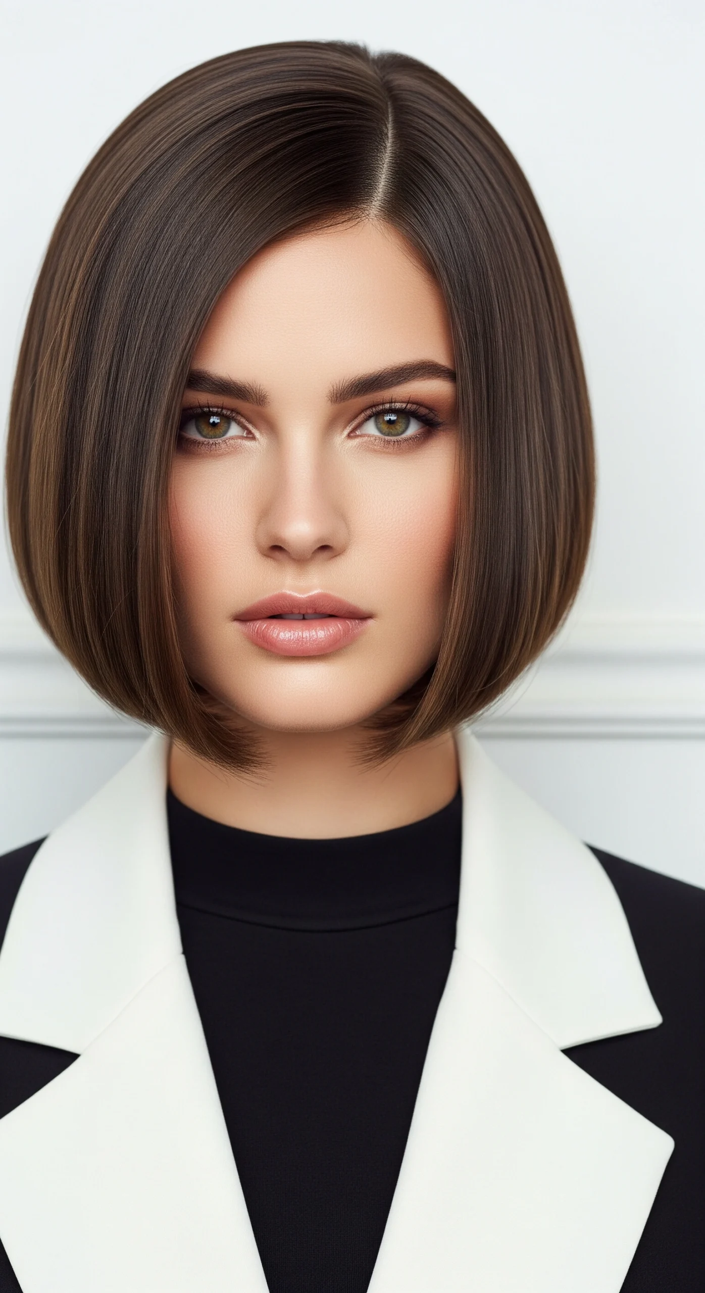 Woman with blunt bob haircut enhancing natural wavy texture
