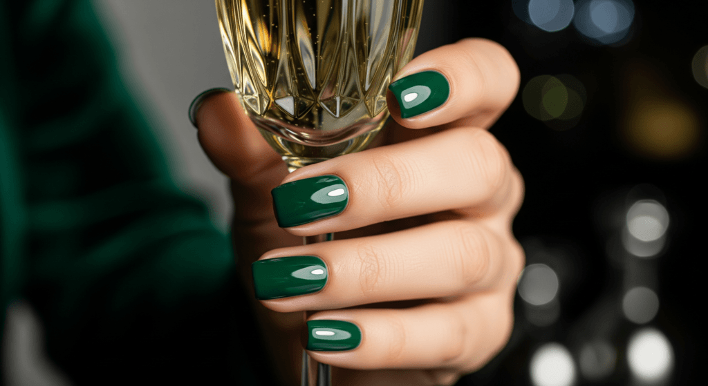 Deep emerald green elegant nails perfect for evening and holidays