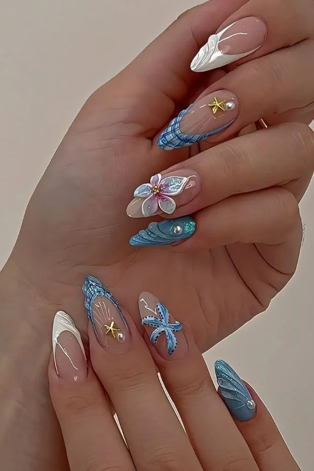 Beautiful pearl shell nail designs for a mermaid-inspired manicure.
