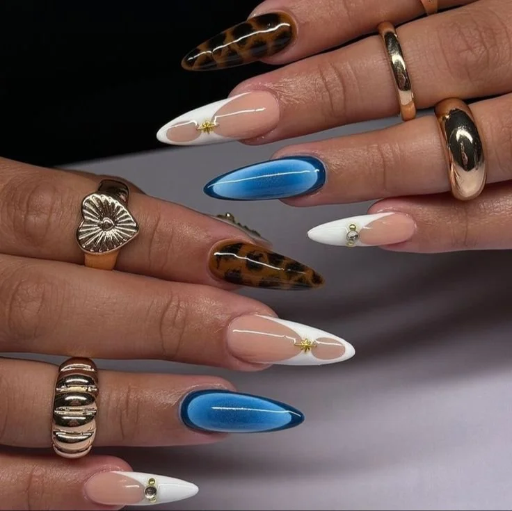 Elegant long almond nail design showcasing 27 exquisite styles.