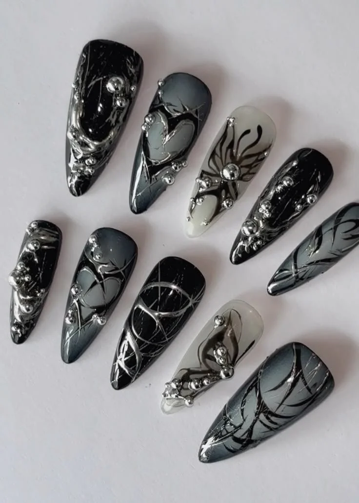 Whimsical witchy nails featuring creative designs and enchanting colors